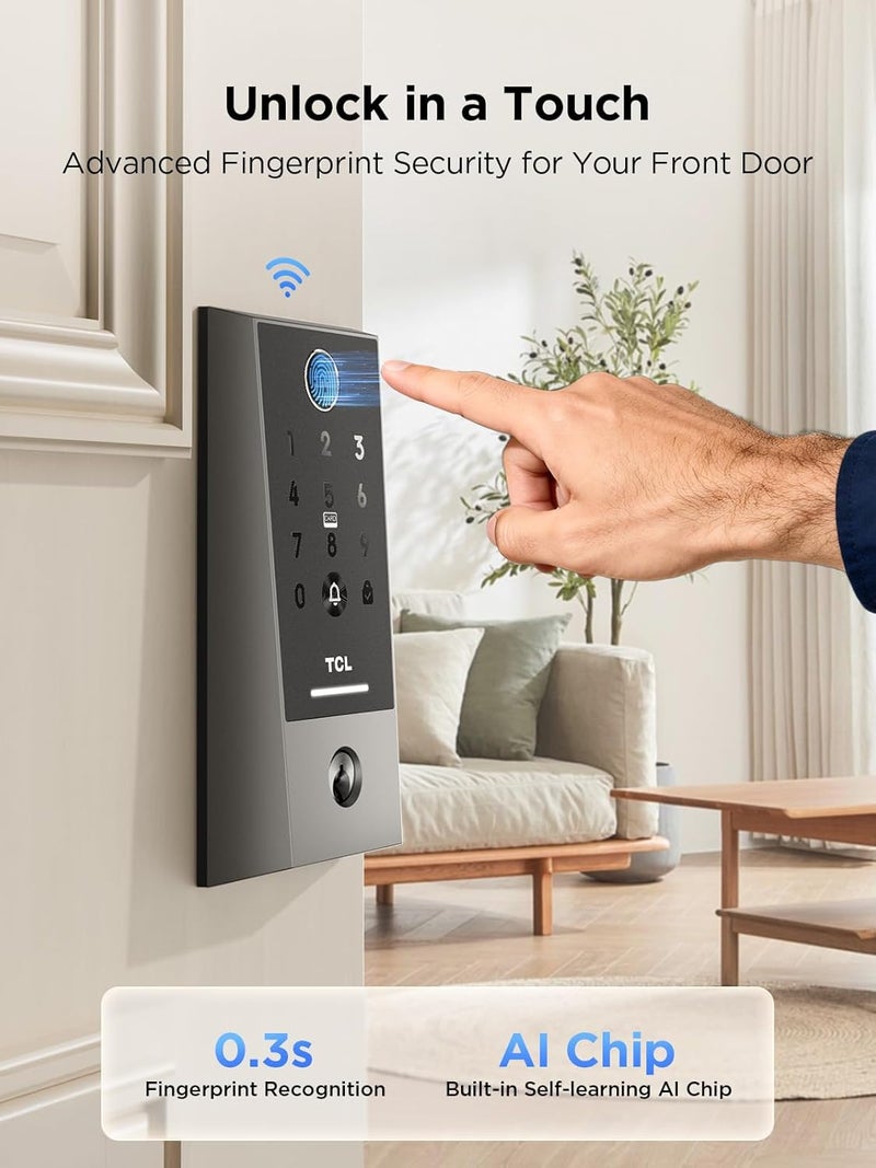 TCL D2 Plus Smart Lock, Fingerprint Door Lock with Keyless Entry Security Electronic Deadbolt for Front Door, Built-in Doorbell, Compatible with Alexa, Auto Lock, Easy Install - Image 2